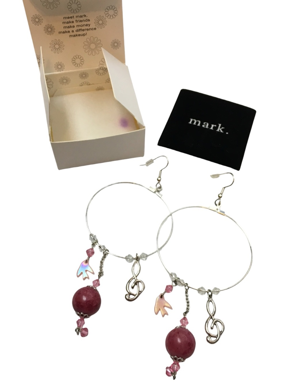 mark. Charm Earrings Musical Note Hoop Beads Treble Clef Metal Simple RARE Avon